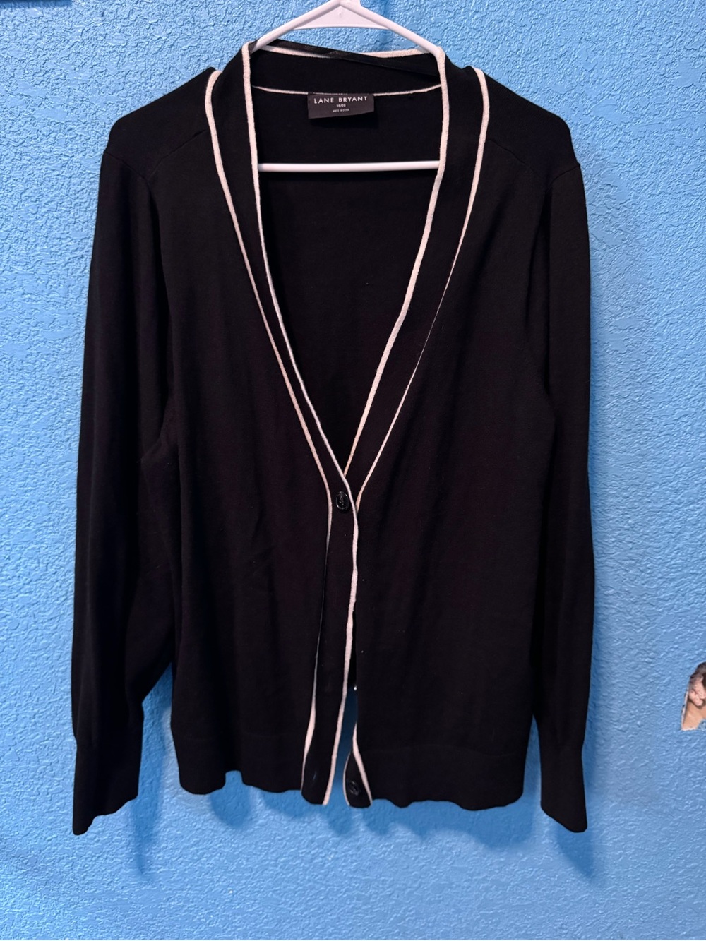 Lane Bryant Black Cardigan with Cream Piping
